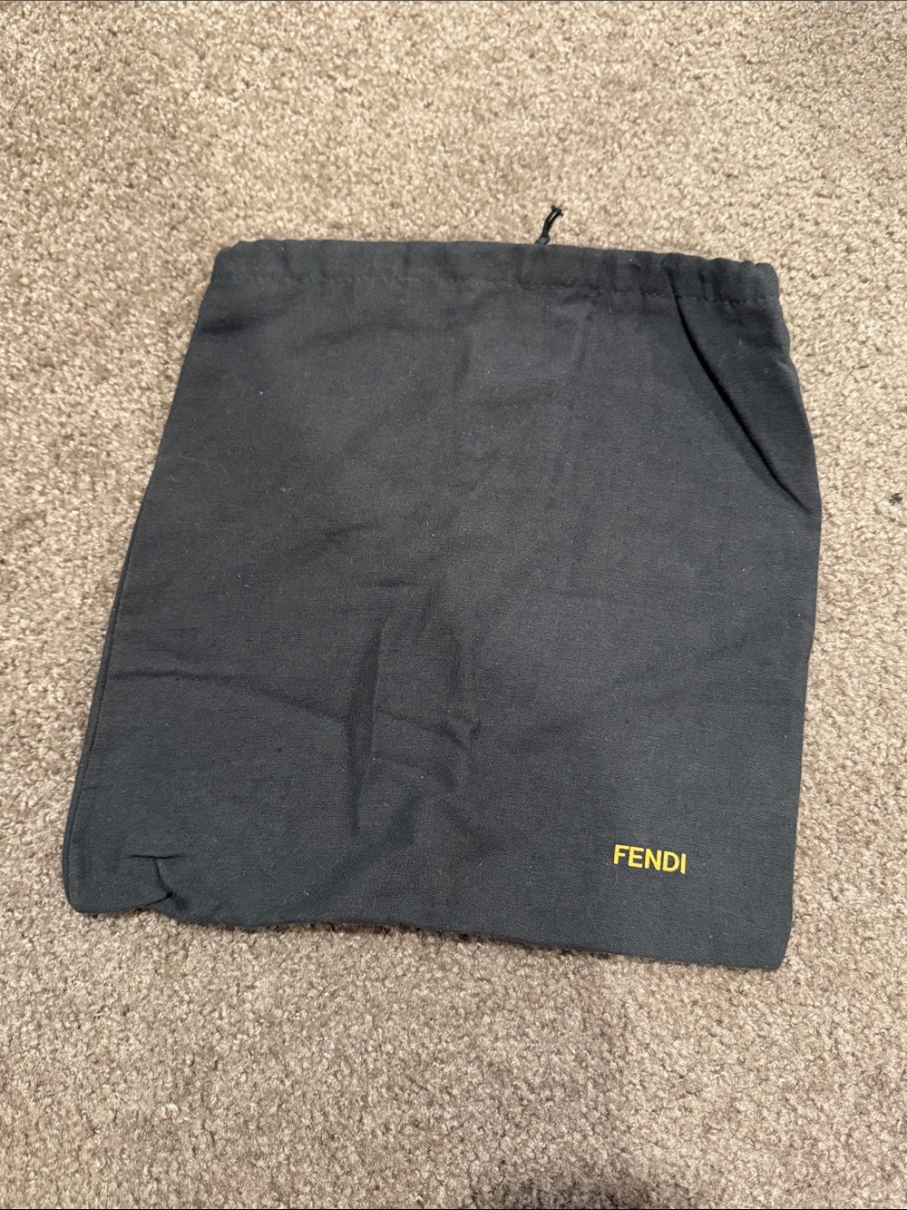 Fendi Gray Drawstring Dust Pouch with Yellow Logo